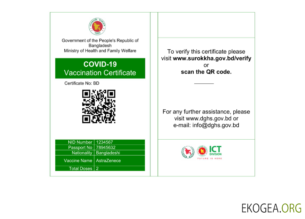 Modèle Word et PDF de certificat de vaccination contre le COVID 19 au Bangladesh